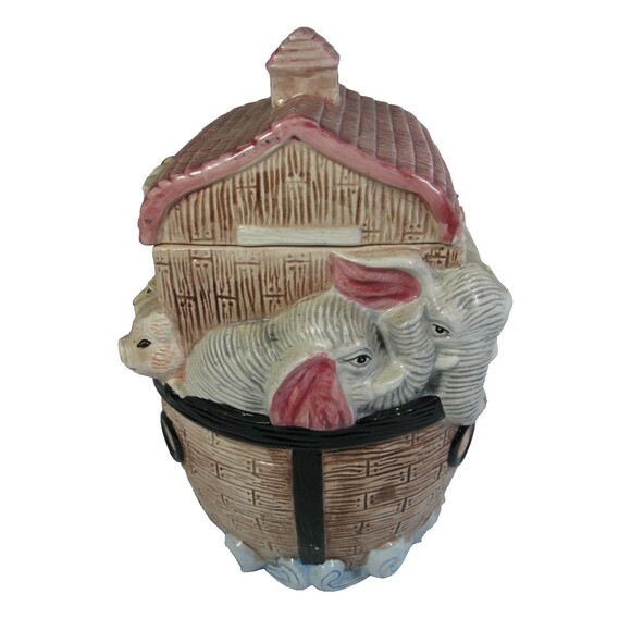 Noah's Ark Ceramic Cookie Jar Wang's International Inc Multi Color Dove Animals - Picture 3 of 7